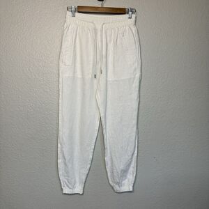 Athleta Pants Women 0 White Retreat Linen Jogger Pull On Pockets Travel Boho